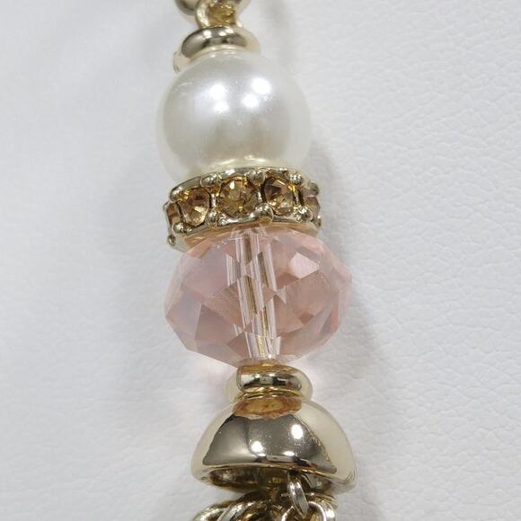 Chico's Pink Crystal Faux Pearl Multi-Strand Chain Necklace, 27 Inches - Picture 3 of 12